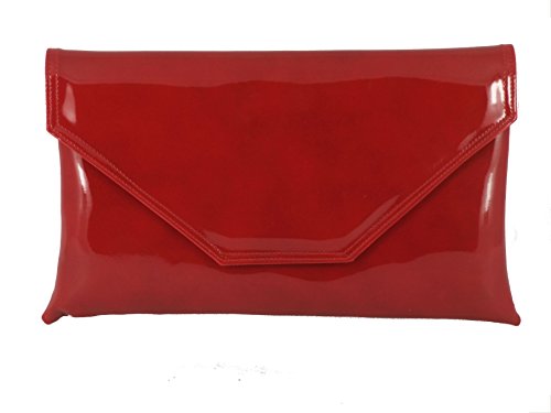 Loni stilvolle großen Umschlag Patent Clutch Bag/Schultertasche Hochzeit Partei Prom Tasche in kirschrot von LONI