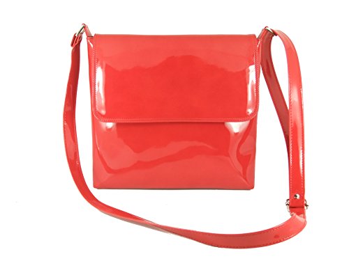 LONI Damen Cool Synthetik Lackleder Umhängetasche Mittelgroße Handtasche (Red) von LONI