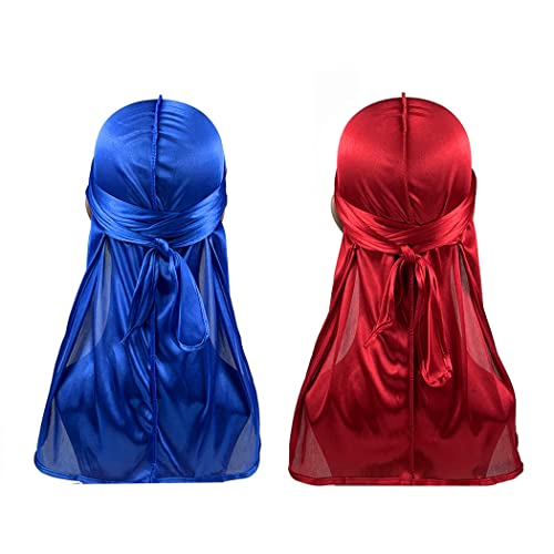 2 Stück Durag Men Silk Silky Satin Durag Silky seidige Durag Atmungsaktive Soft Durag Rags herren mit Langem Schwanz und Breiten Trägern für Männer und Frauen Wellen von LONSVTTU