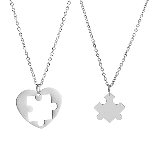 2 Stück Edelstahl Freundschaft Anhänger Kette für Liebe Herren Damen Verliebte Paare Anhänger Halskette Puzzle Anhänger Herz, Kette Paare Herz,Halskette Herz Form Freundschaft Liebe Paare Kette von LONSVTTU