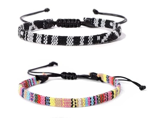2 Stück Surfer Fußband Herren Damen Dünnes Boho Ethno Hippie Fußkettchen Handmade Strand Festival Accessoires Wasserfest & Verstellbar Ökologische Baumwolle （Schwarzweiß + Farbe） von LONSVTTU