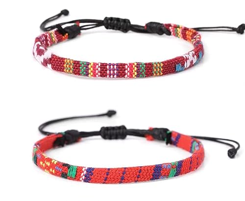 2 Stück Surfer Fußband Herren Damen Dünnes Boho Ethno Hippie Fußkettchen Handmade Strand Festival Accessoires Wasserfest & Verstellbar Ökologische Baumwolle （dunkelrot + rot） von LONSVTTU