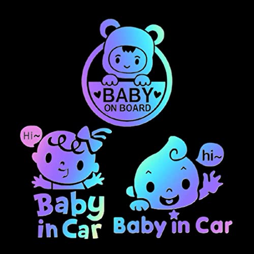 3 Stück Baby on Board Laser- Aufkleber Reflektierend Auto Sticker Autoaufkleber UV- Wetterfest Wasserfest Hangover Nachtreflexion (Baby on Board/Baby in car) von LONSVTTU