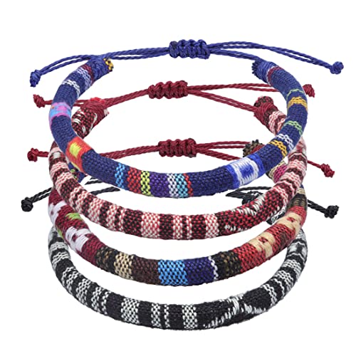 4 Stück Surfer Fußband Damen & Herren Boho Ethno Hippie Fußkettchen Handmade Strand Festival Accessoires Wasserfest & Verstellbar Ökologische Baumwolle Rund von LONSVTTU