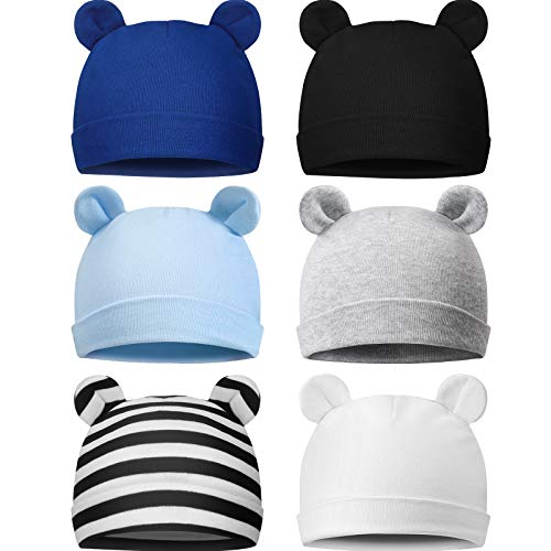 6 Stück Baumwolle Kleinkind Neugeborene Baby Mütze Bärenohren Jungen und Mädchen Beanie Cap Cute Infant Hüte für 0-6 Monate Kinder Kinder von LONSVTTU