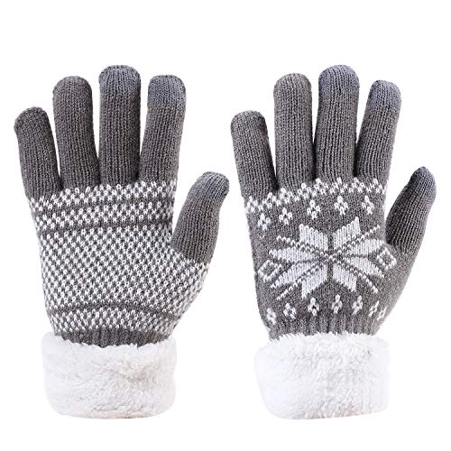 Handschuhe Damen Herren Wollhandschuhe Schneeflocke warme Gestrickte Strickhandschuhe dicke Fingerhandschuhe weich Damenhandschuhe touchscreen iPad iPhone Smartphone Handy Winterhandschuhe Outdoor fa von LONTG