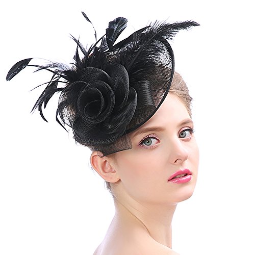 Fascinator Damen Frauen Braut Haarschmuck aus Mesh Federn Pillbox-Hut elegant Netzschleier vintage Headwear Haar Accessoire Kopfbedeckung Blumen Stirnband für Karneval Tea Party Cocktail Cosplay von LONTG