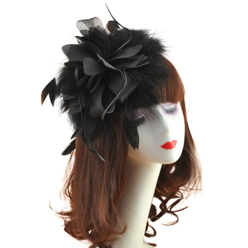 Fascinator Hut Damen Feder Blume Haarspange Cocktail Tea Party Kirche Haar Clip Haarschmuck Vintage Haarklammer Hochzeit Braut Kopfschmuck Karneval Cosplay Festival Headwear Haar Accessoires von LONTG