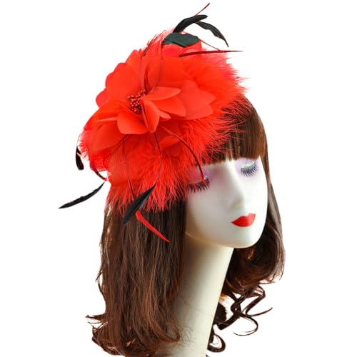 Fascinator Hut Damen Feder Blume Haarspange Cocktail Tea Party Kirche Haar Clip Haarschmuck Vintage Haarklammer Hochzeit Braut Kopfschmuck Karneval Cosplay Festival Headwear Haar Accessoires von LONTG