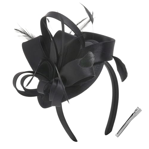 Fascinator Hut Damen Feder Blume Stirnband Haar Clip Vintage Pillbox Hut Haarband Cocktail Tea Party Kirche Haarschmuck Headwear Hochzeit Braut Kopfschmuck Cosplay Karneval Festival Haar Accessoires von LONTG