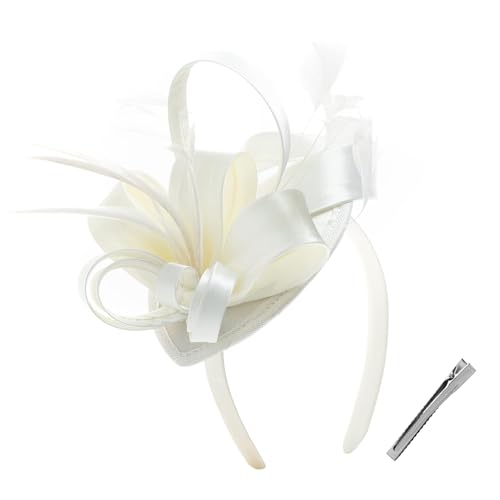 Fascinator Hut Damen Feder Blume Stirnband Haar Clip Vintage Pillbox Hut Haarband Cocktail Tea Party Kirche Haarschmuck Headwear Hochzeit Braut Kopfschmuck Cosplay Karneval Festival Haar Accessoires von LONTG