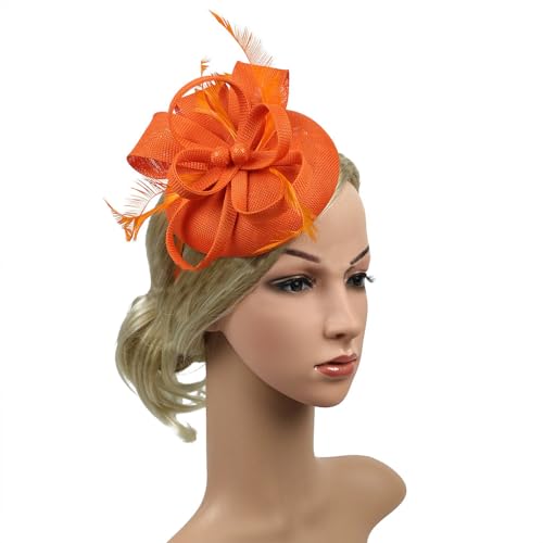 Fascinator Hut Damen Leinen Pillbox Hut Feder Blume Stirnband Haar Clip Vintage Haarschmuck Cocktail Tea Party Kirche Kopfschmuck Hochzeit Braut Headwear Cosplay Karneval Festival Haar Accessoires von LONTG