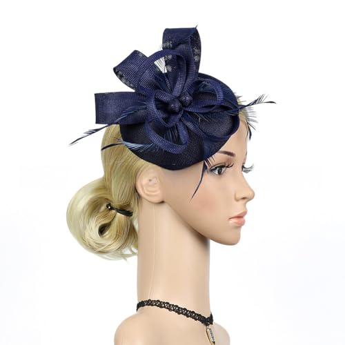 Fascinator Hut Damen Leinen Pillbox Hut Feder Blume Stirnband Haar Clip Vintage Haarschmuck Cocktail Tea Party Kirche Kopfschmuck Hochzeit Braut Headwear Cosplay Karneval Festival Haar Accessoires von LONTG