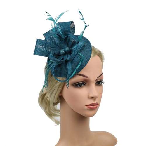 Fascinator Hut Damen Leinen Pillbox Hut Feder Blume Stirnband Haar Clip Vintage Haarschmuck Cocktail Tea Party Kirche Kopfschmuck Hochzeit Braut Headwear Cosplay Karneval Festival Haar Accessoires von LONTG