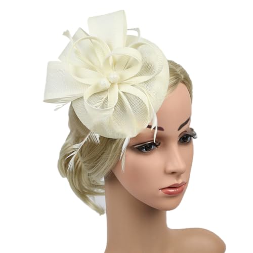 Fascinator Hut Damen Leinen Pillbox Hut Feder Blume Stirnband Haar Clip Vintage Haarschmuck Cocktail Tea Party Kirche Kopfschmuck Hochzeit Braut Headwear Cosplay Karneval Festival Haar Accessoires von LONTG