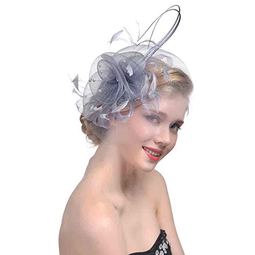 Fascinator Hut Damen Mädchen Mesh Blumen Stirnband Feder Haarspange Tea Party Kirche Cocktail Haar Clip Hut Hochzeit Braut Haarreif Vintage Haarschmuck Kopfschmuck Headwear Kostüm Zubehör von LONTG