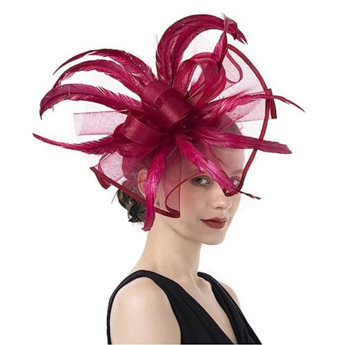 Fascinator Hut Damen Pillbox Hut Große Blume Stirnband Haar Clip Feder Blume Haarschmuck Cocktail Tea Party Kirche Kopfschmuck Hochzeit Brautschmuck Cosplay Karneval Festival Haar Accessoires von LONTG