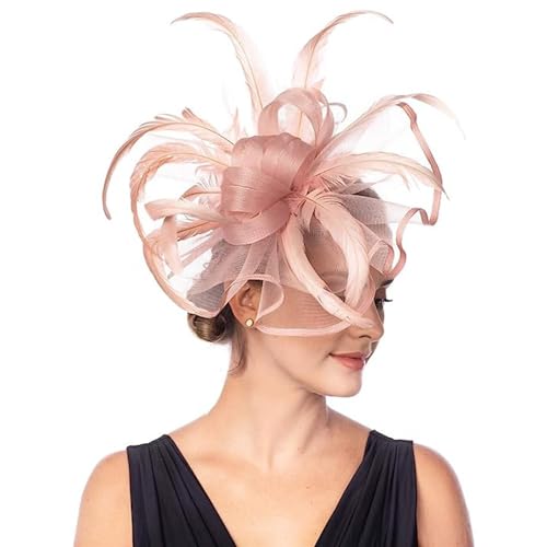 Fascinator Hut Damen Pillbox Hut Große Blume Stirnband Haar Clip Feder Blume Haarschmuck Cocktail Tea Party Kirche Kopfschmuck Hochzeit Brautschmuck Cosplay Karneval Festival Haar Accessoires von LONTG