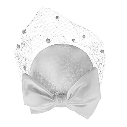 Fascinator Hut Damen Pillbox Hut mit Schleier Perlen Schleife Haarklammer Cocktail Tea Party Kirche Haar Clip Haarschmuck Hochzeit Brautschleier Vintage Kopfschmuck Karneval Cosplay Haar Accessoires von LONTG