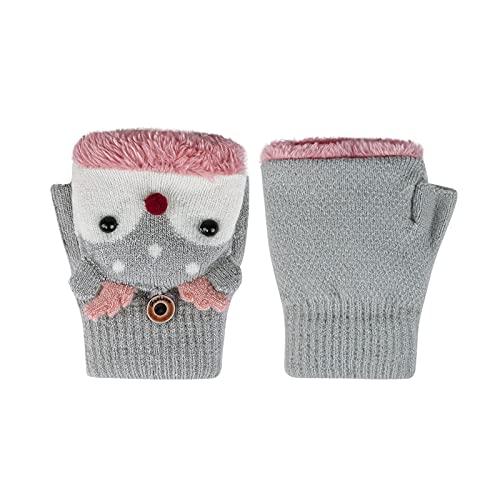 Halbfinger Handschuhe Junge Mädchen Strickhandschuhe Plüschfutter Flip-Top Handschuhe Fäustlinge Winddicht Fausthandschuhe Cartoon Kinderhandschuhe Gestrickte Handwärmer Gloves für 3-7 Jahre Kinder von LONTG