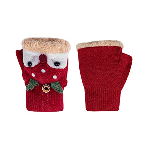 Halbfinger Handschuhe Junge Mädchen Strickhandschuhe Plüschfutter Flip-Top Handschuhe Fäustlinge Winddicht Fausthandschuhe Cartoon Kinderhandschuhe Gestrickte Handwärmer Gloves für 3-7 Jahre Kinder von LONTG