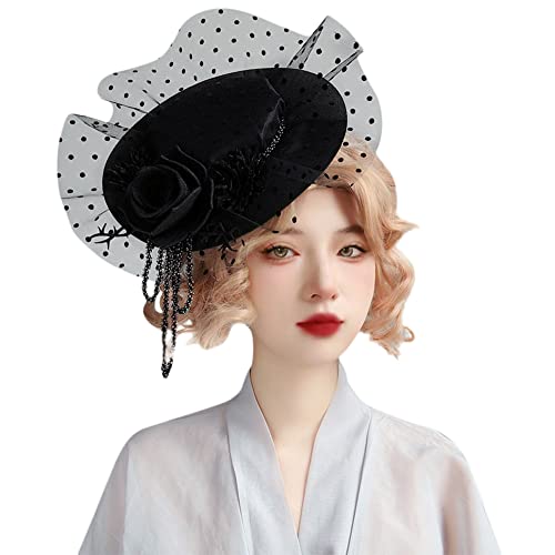 Halloween Haarschmuck Damen Mesh Blumen Fascinator Hut Cosplay Maskerade Performance Kopfschmuck Gotischer Pillbox Hut Hochzeit Brautschleier Vintage Haar Accessoires für Halloween Karneval Fasching von LONTG