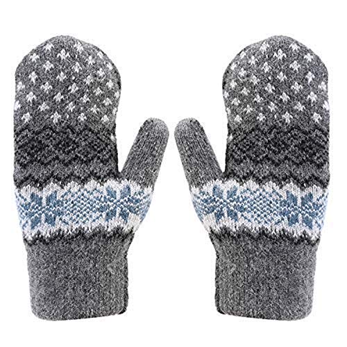 Handschuhe Damen Fäustlinge Verdickte Winterhandschuhe Schneeflocke Muster Damenhandschuhe mit Fleecefutter Weiche Strickhandschuhe Warme Handschuhe Fausthandschuhe für Freizeit Outdoor Sport von LONTG