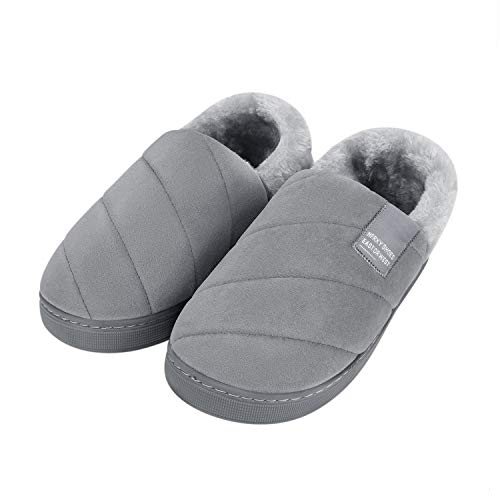 Hausschuhe Damen Herren Warme Pantoffeln Plüschfutter Winterhausschuhe Geschlossene Hüttenschuhe Flache Slippers mit Dicker Sohle Rutschfeste Heimschuhe Kuschel Winterschuhe für Home Indoor Outdoor von LONTG