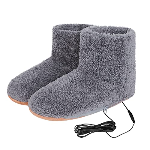 Hausschuhe USB Elektrische Schuhe Beheizbare Fußwärmer Plüschstoff Hüttenstiefel Rutschfeste Hausstiefel Bodenschuhe Home Indoor Warme Pantoffeln Herbst Winter Hüttenschuhe Stiefel mit Weicher Sohle von LONTG