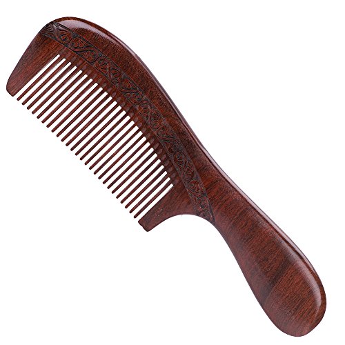 Kamm aus Sandelholz Breite 20cm Holzkamm antistatisch unisex für Damen Herren Kinder Reise Kamm mit Griff Haarkamm für dicht feines und langes Haar Kamm massage langlebig natur Bartkamm als Geschenk von LONTG