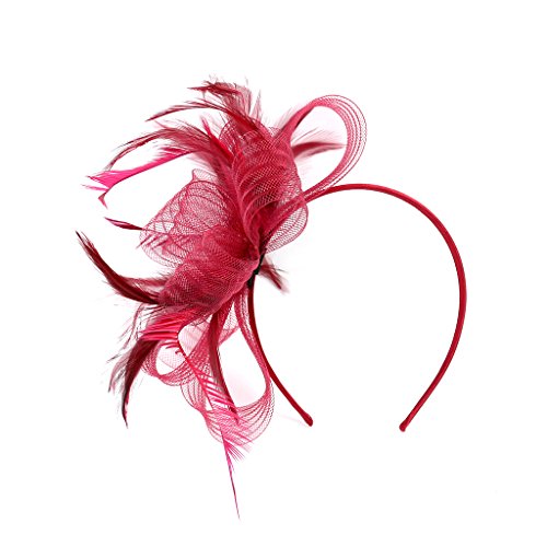 LONTG Fascinator Damen Mädchen Haarspange Feder Blumen Haarklammer Tea Party Kirche Haarreif Hochzeit Brautschleier Vintage Haarschmuck Mesh Stirnband mit Hair Clip für Halloween Fasching Karneval von LONTG