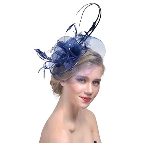 LONTG Fascinator Hut Damen Mädchen Mesh Blumen Stirnband Feder Haarspange Tea Party Kirche Cocktail Haar Clip Hut Hochzeit Braut Haarreif Vintage Haarschmuck Kopfschmuck Headwear Kostüm Zubehör von LONTG