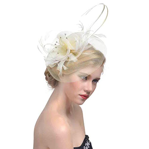 LONTG Fascinator Hut Damen Mädchen Mesh Blumen Stirnband Feder Haarspange Tea Party Kirche Cocktail Haar Clip Hut Hochzeit Braut Haarreif Vintage Haarschmuck Kopfschmuck Headwear Kostüm Zubehör von LONTG