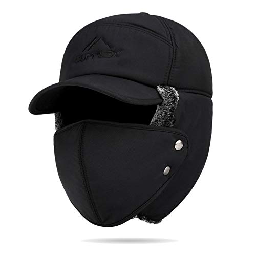 Wintermütze Herren Fliegermütze Verdickte Schirmmütze mit Ohrenklappen und Abnehmbarer Gesichtsabdeckung Verstellbarer Baseball Cap mit Plüschfutter Männer Pilotenmütze für Outdoor Sport Radfahren von LONTG