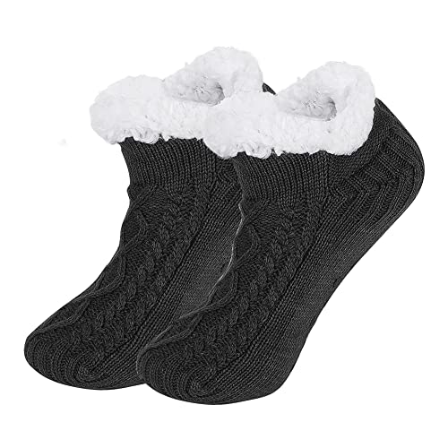 LONTG Wintersocken Damen Herren Stricksocken Kuschelsocken Plüschfutter Hüttensocken Rutschfeste Haussocken Bodensocken Herbst Winter Stoppersocken Gestrickte Thermosocken für Home Indoor Wohnzimmer von LONTG