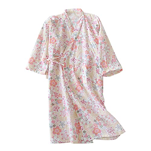 Nachtwäsche Kimono Damen Frauen Nachthemd Sommer Herbst Nachtkleid Baumwolle atmungsaktiv Sleepwear Morgenmantel Bademantel Jahreszeiten bequem Schlafshirt weich Gemütlich Bad Schlafen Stillzeit von LONTG