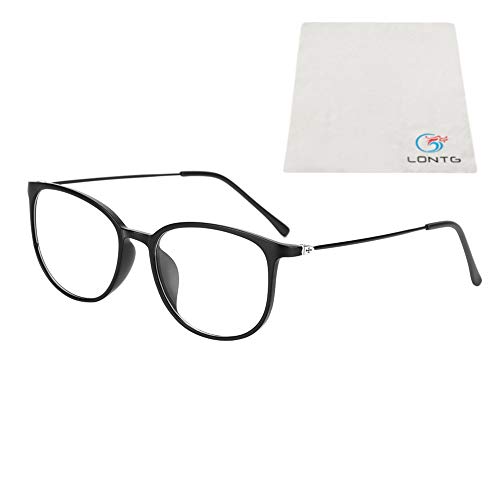 Retro Brille ohne stärke Student Slim-Brille Damen Herren Nerdbrille Linsen Brillenfassung clear lens Dekobrillen modisch rund Streberbrille Strahlenschutz lesebrille für Computer PC mit Brillenetui von LONTG