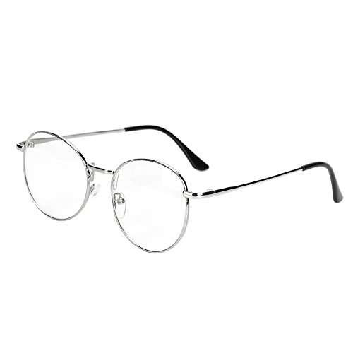 Runde Brille Metall retro schmaler rahmen unisex Nerdbrille ohne sehstärke Damen Herren Streberbrille Dekobrillen clear lens Metallgestell Brillenfassung Pantobrille für Computer PC Handy Fernseher von LONTG