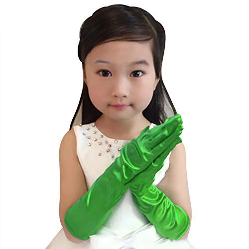 Satinhandschuhe Kinder Bühnenhandschuhe Performance Handschuhe Elastische Lange Handschuhe Mädchen Prinzessin Handschuhe Blumenmädchen Hochzeitshandschuhe Karneval Cosplay Party Tanzen Kostüm Zubehör von LONTG