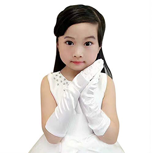 Satinhandschuhe Kinder Bühnenhandschuhe Performance Handschuhe Elastische Lange Handschuhe Mädchen Prinzessin Handschuhe Blumenmädchen Hochzeitshandschuhe Karneval Cosplay Party Tanzen Kostüm Zubehör von LONTG