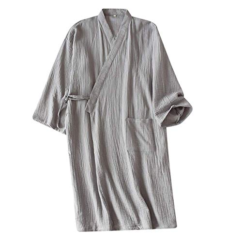 Schlafrock Kimono Herren Männer Pyjama Frühling Sommer Herbst Schlafanzug Baumwolle weich Gemütlich Lange Ärmel Sleepwear modern Schlafshirt Casual Morgenmantel Sleepshirt für Bad Schlafen zu Hause von LONTG