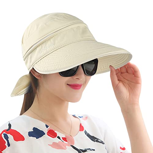 Sonnenhut Damen Visor Cap Breite Krempe Sommerhut Abnehmbarer Sonnenvisor mit Reißverschluss Verstellbare Schirmmütze Anti-UV Sonnenschutz Strandhut Einfarbige Schirmkappe für Outdoor Sport Strand von LONTG