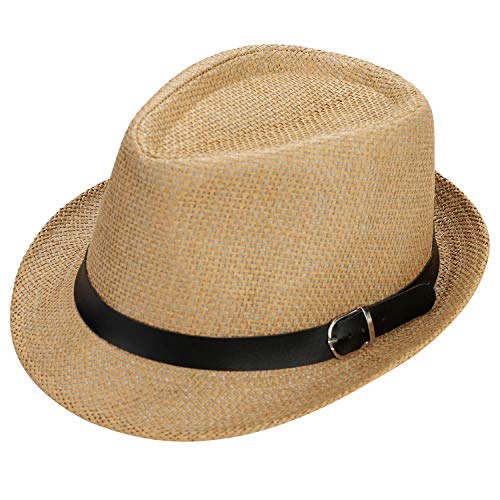 Sonnenhut Herren Strohhut Stroh Panamahut Jazzhut Faltbarer Westernhut Atmungsaktiver Strandhut Anti-UV Sonnenschutz Strohkappe Fedora Hut Sommer Frühling Outdoor Hut Kappe für Strand Urlaub Reise von LONTG