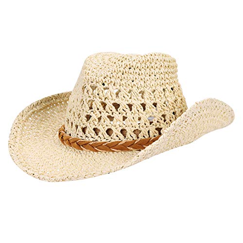 Strohhut Kinder Junge Cowboyhut Stroh Westernhut Faltbarer Panamahut Anti-UV Sonnenschutz Strandhut mit Kinnriemen Breite Krempe Sonnenhut Weiche Atmungsaktive Strohmütze für Outdoor Strand Urlaub von LONTG