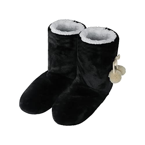 Winterhausschuhe Damen Mädchen Hüttenstiefel mit Bommel Plüschfutter Hüttenschuhe Rutschfeste Hausstiefel Bodenschuhe Home Indoor Warme Pantoffeln Herbst Winter Homeboots Stiefel mit Weicher Sohle von LONTG