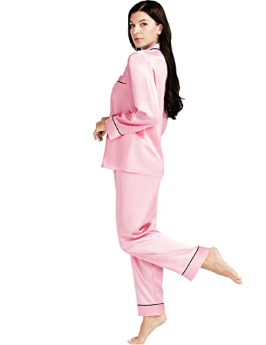 Damen Satin Pyjama Set Pink Large von LONXU