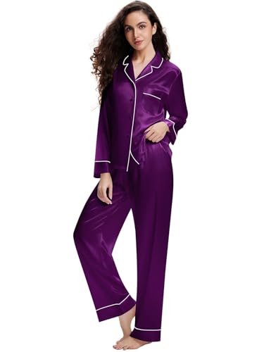 Damen Satin Pyjama Set Purple Large von LONXU