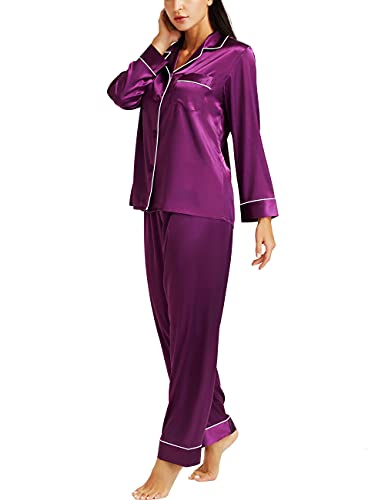 LONXU Damen Seide Pyjama Set Schlafanzug Violett Small von LONXU