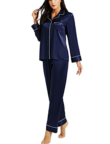 LONXU Damen Seide Schlafanzug Pyjama Blau X-Large von LONXU