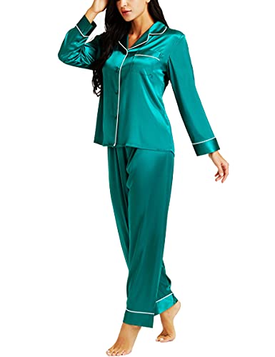 LONXU Damen Seide Schlafanzug Pyjama Türkis Small von LONXU